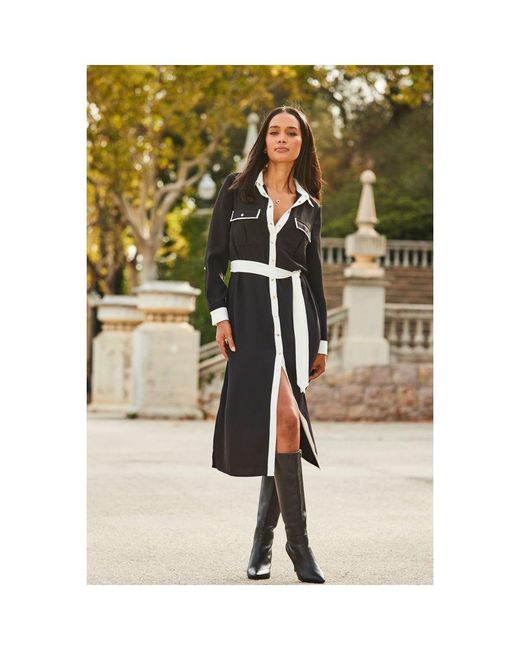 Sosandar Green Contrast Trim Utility Shirt Dress