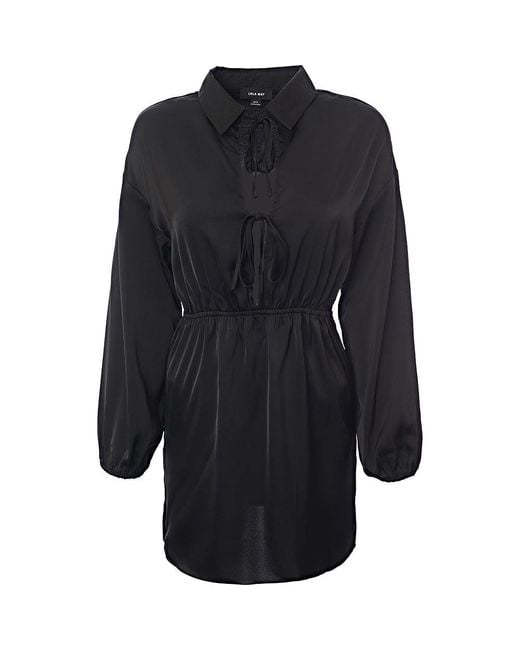Lola May Blue Satin Cut-Out Front Mini Shirt