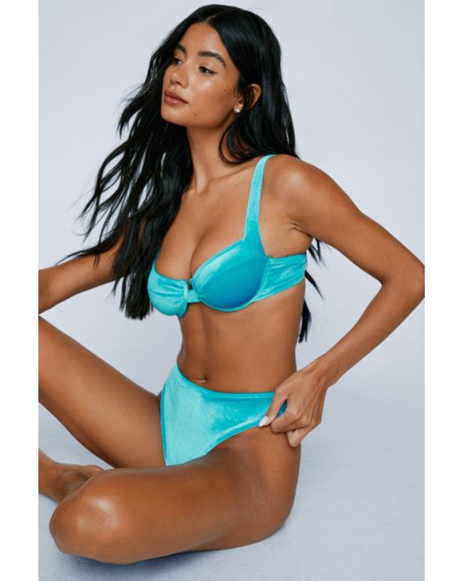 Nasty Gal Blue Velvet Seam Detail Underwire Bikini Top