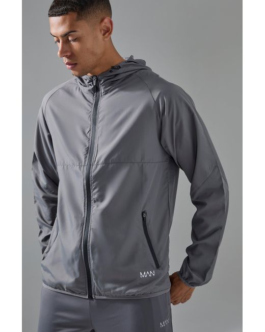 BoohooMAN Gray Active Ripstop Shower Resist Windbreaker for men