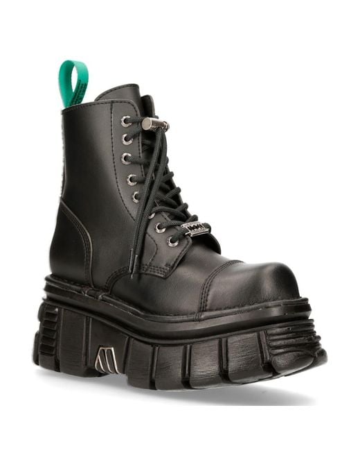 New Rock Black Vegan Leather Combat Platform Boots- Tankmili083-Vs2