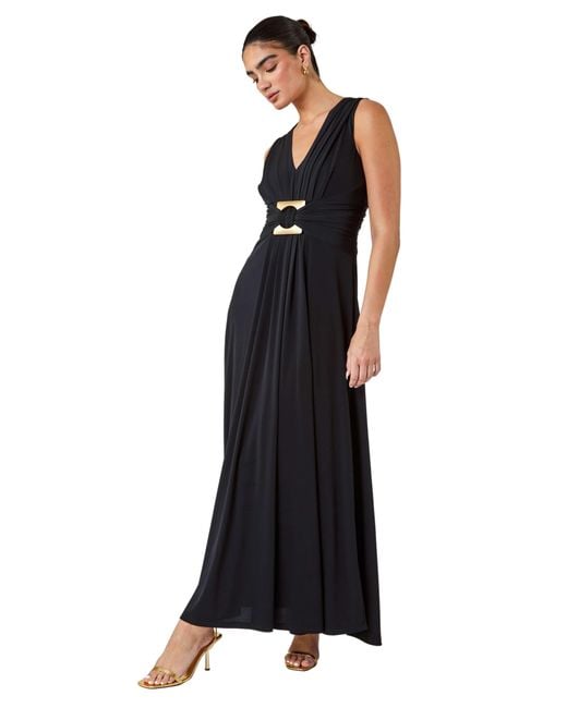 Ariella Black Buckle Detail Maxi Stretch Dress