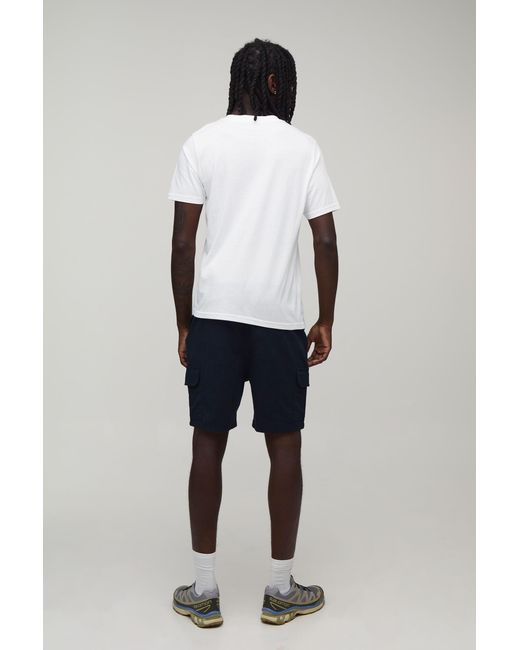 BoohooMAN Blue Essential Skinny Fit Twill Mid Length Cargo Shorts for men