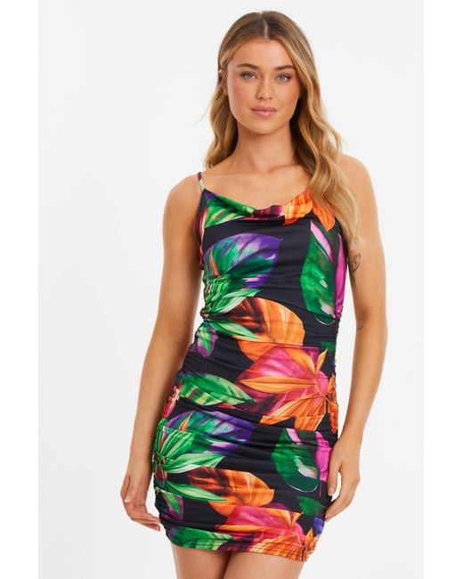 Quiz Green Tropical Print Mini Dress