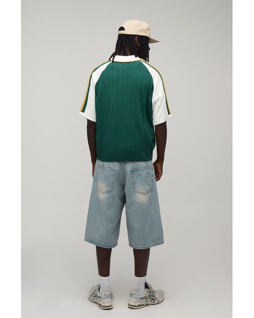 BoohooMAN Green Boxy Varsity Embroidered Raglan Knitted Polo for men