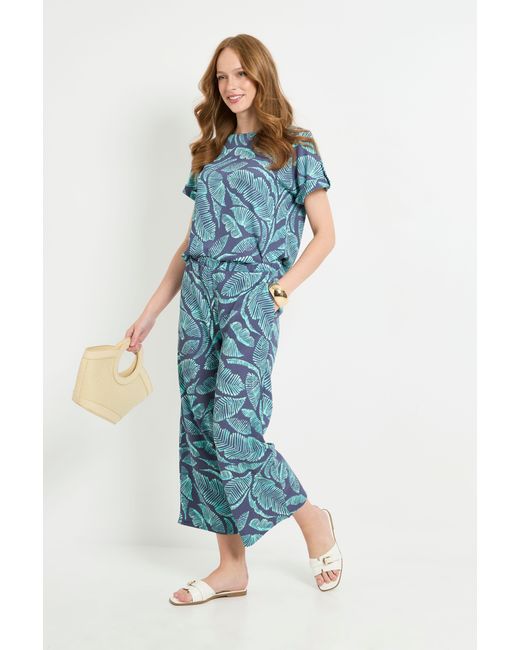 Wallis Blue Palm Jersey Wide Leg Culottes