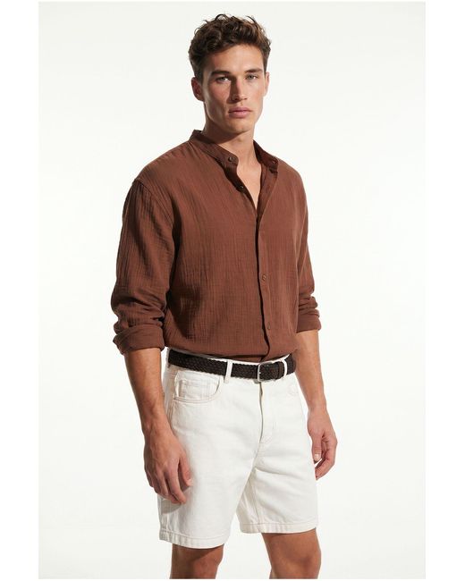 Bianco Lucci Brown Oversized Mandarin Collar Shirt