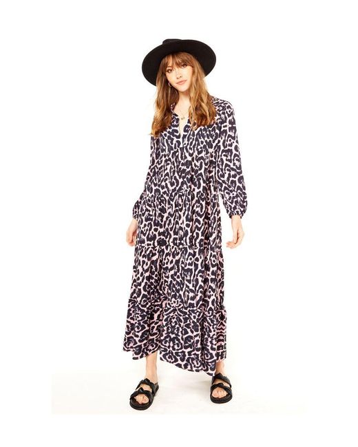 Gini London Purple Animal Print Tiered Maxi Dress
