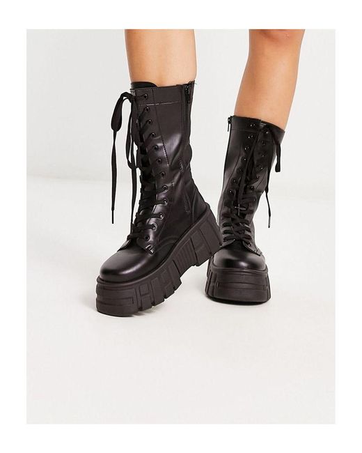 ASOS Black Wide Fit Athens 3 Chunky High Lace Up Boots