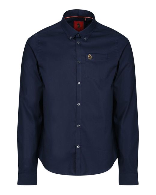 Luke 1977 Blue Telford Tailored Fit Smart Shirt Cotton for men