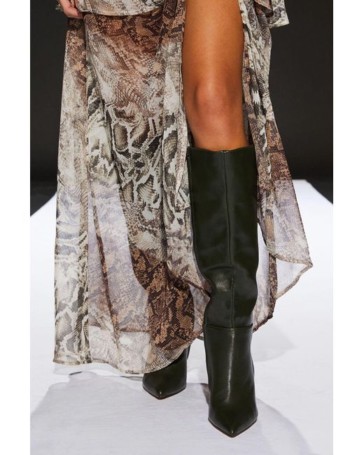 Faith Green Runway Stiletto Knee Boots