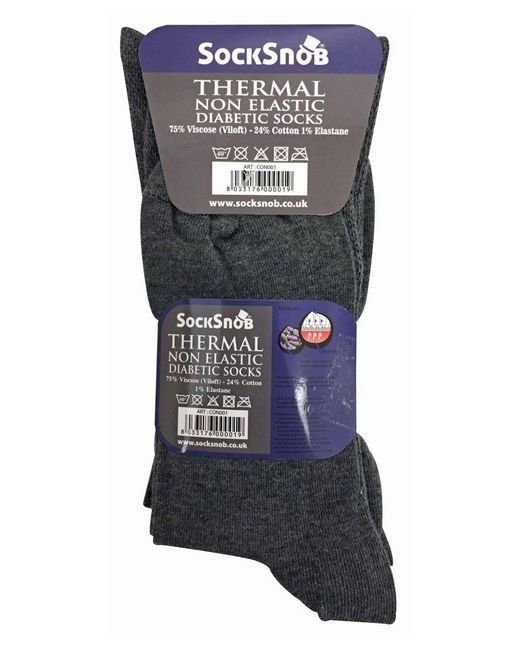 Sock Snob Blue 3 Pack Non Elastic Thermal Diabetic Socks For Poor Circulation for men