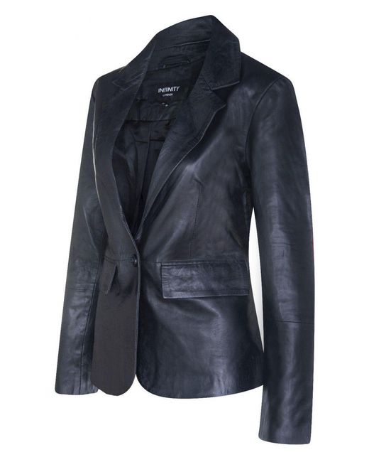 Infinity Leather Blue One Button Blazer Jacket-Newhaven