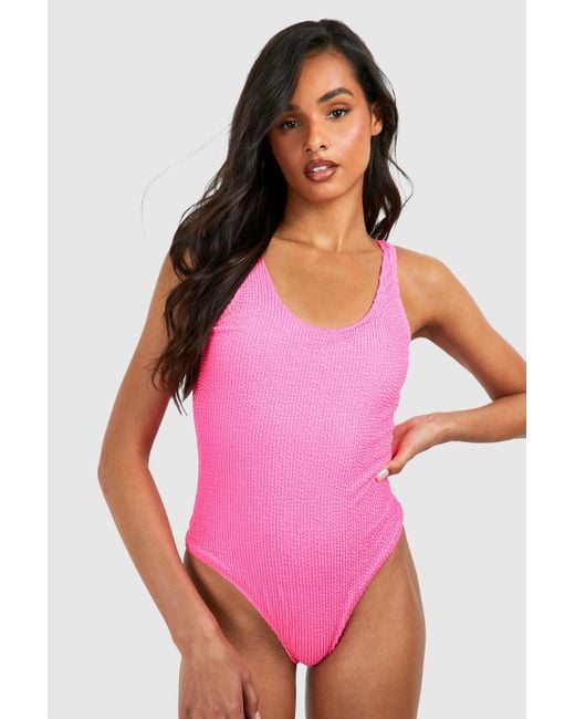 Boohoo Pink Tall Crinkle Scoop Swimsuit