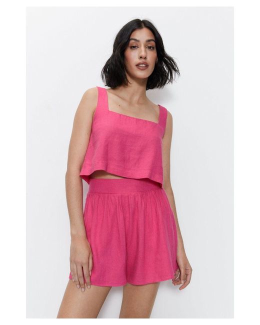Warehouse Pink Linen Shorts