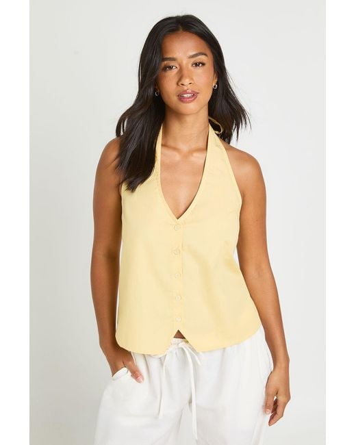 Boohoo Natural Petite Relaxed Fit Halterneck Waistcoat