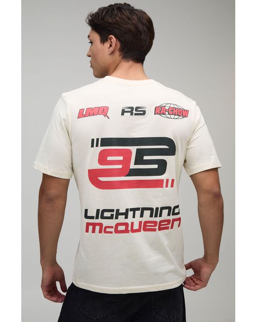 BoohooMAN Gray Regular Lightning Mcqueen Motor License Print T-Shirt for men
