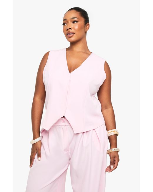 Boohoo Pink Plus Concealed Lapel Waistcoat