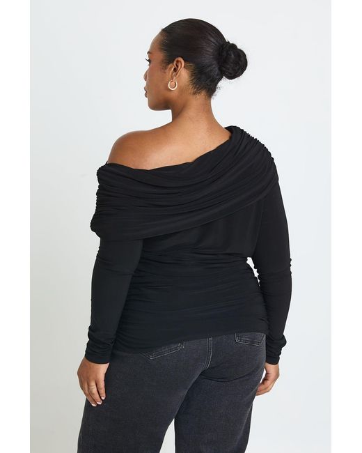 Boohoo Blue Plus Fold Over Neck Long Sleeve Top