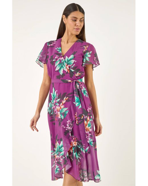 Roman Pink Floral Print Wrap Dress