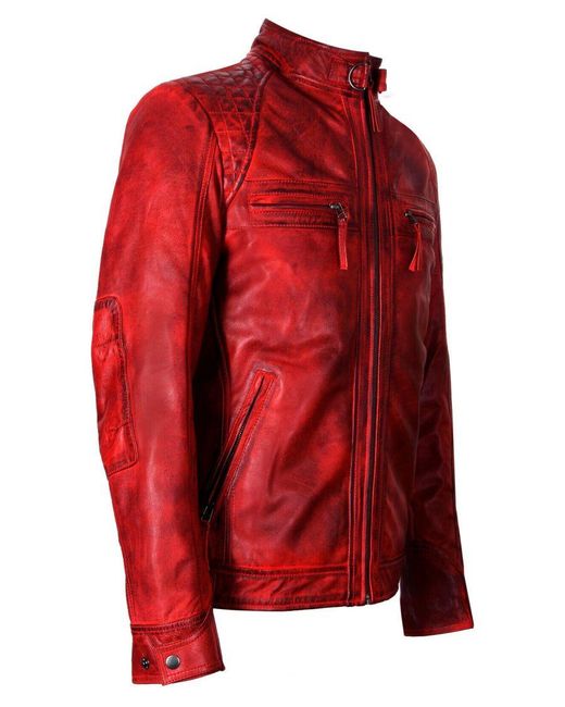 Infinity Leather Red Rock Racing Quilted Biker Jacket for men