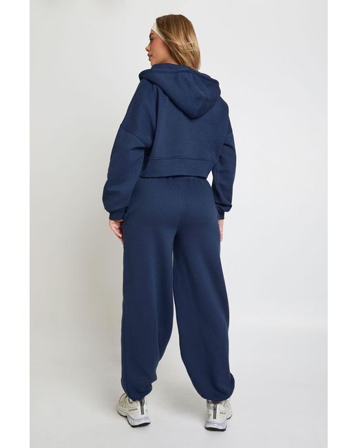 Boohoo Blue Cuffed Jogger And Zip Through Hoodie 3 Piece Tracksuit