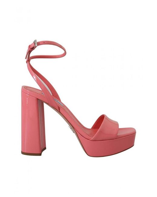 Prada Pink Patent Sandals Ankle Strap Heels Sandal Leather