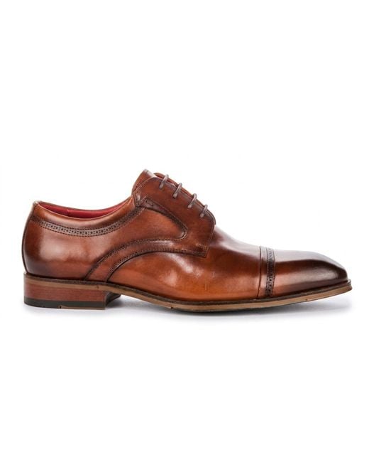 Justin Reess Brown Polished Leather Cap Toe Derby Shoes for men