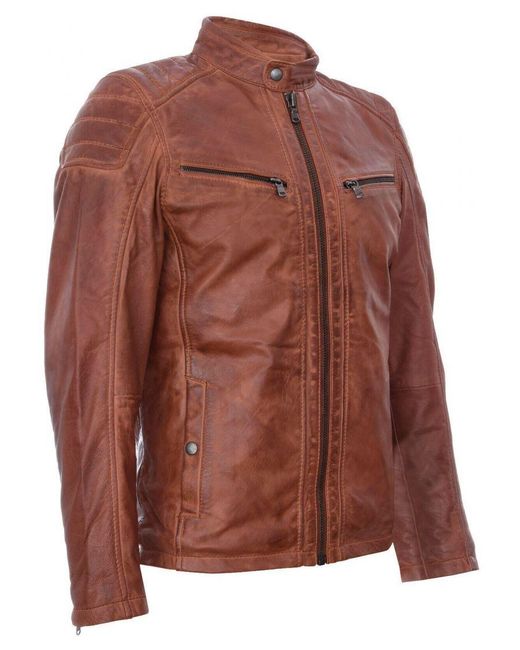 Infinity Leather Brown Jacket Vintage Quilted Retro Racing Zipped Biker for men