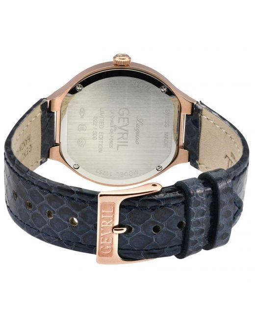 Gevril Blue Lugano Swiss Diamond Mop Dial Genuine Italian Handmade Leather Watch