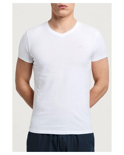 Gant Men's 2 Pack V-neck T-shirt In White voor heren