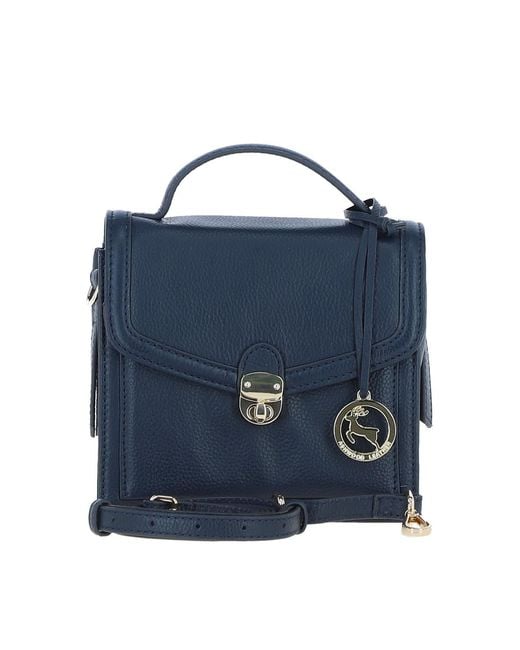 Ashwood Leather Blue Compact Handbag With Detachable Crossbody Strap