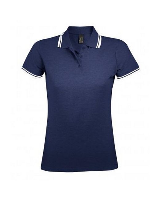 Sol's Blue Ladies Pasadena Tipped Short Sleeve Pique Polo Shirt (French/
