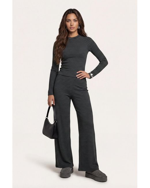 Urban Bliss Gray Jersey Striped Wide Leg Trouser