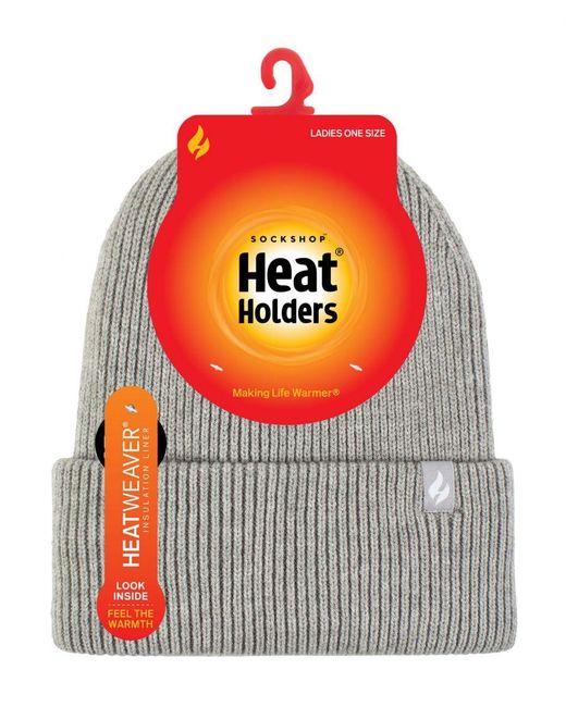 Heat Holders Gray Ladies Fleece Lined Ribbed Turnover Hat