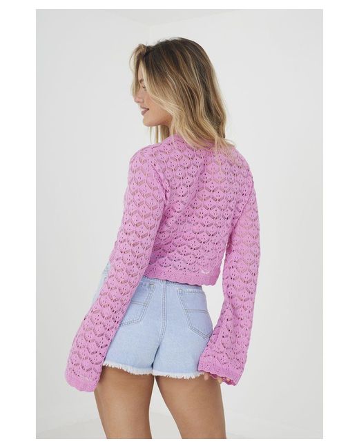 Brave Soul Pink 'Lauren' Cotton Open Stitch Crew Neck Jumper