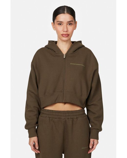 Good For Nothing Brown Tonal Cropped Zip Hoodie