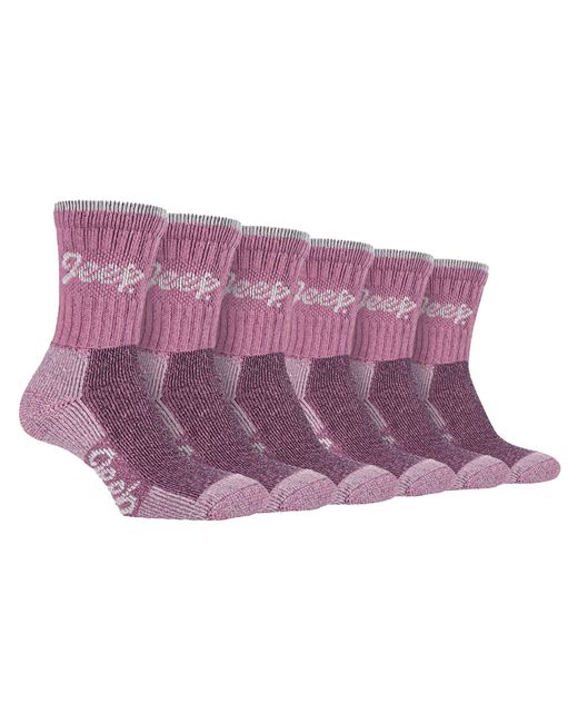 Jeep Purple 6 Pair Multipack Ladies Cotton Breathable Padded Hiking Socks