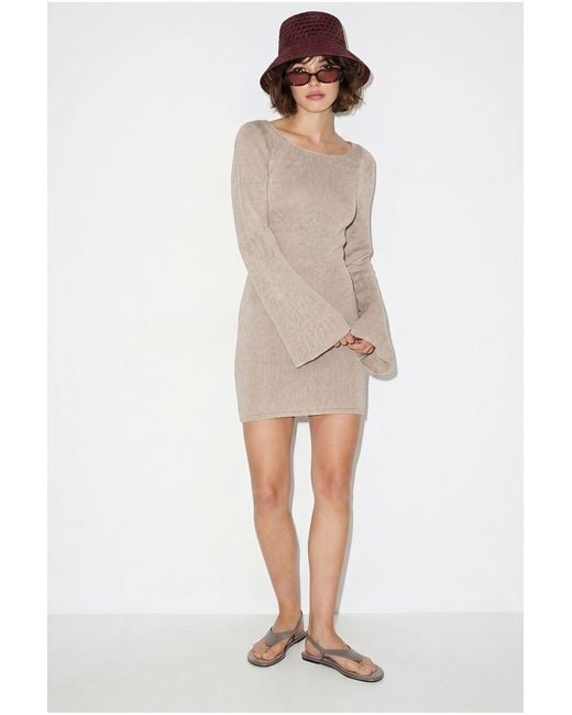 Bianco Lucci Natural Ribbed Knit Mini Dress