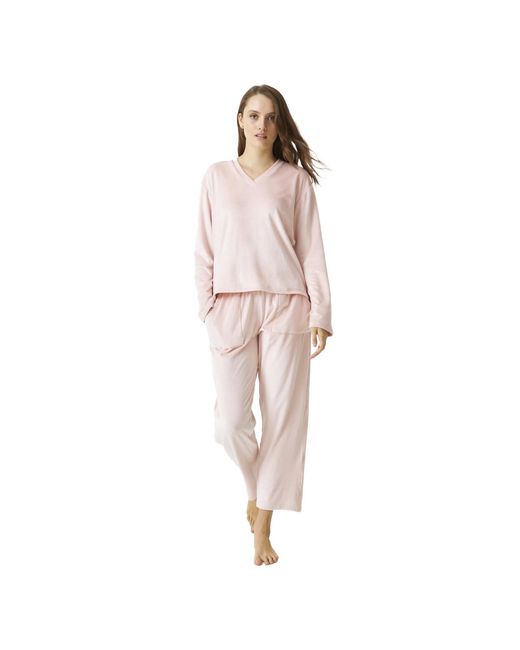 J And J Brothers Pink Long Sleeve V-Neck Pajamas Jjbdp0202