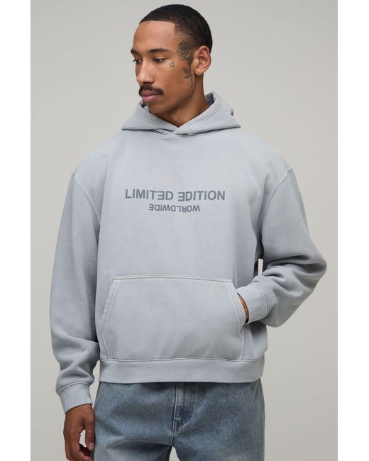 BoohooMAN Gray Oversized Boxy Limited Edition Washed Hoodie for men