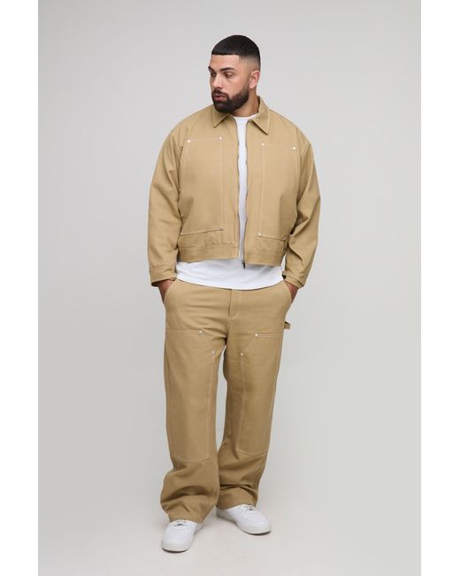 BoohooMAN Natural Plus Oversized Boxy Canvas Carpenter Panel Worker Jacket for men