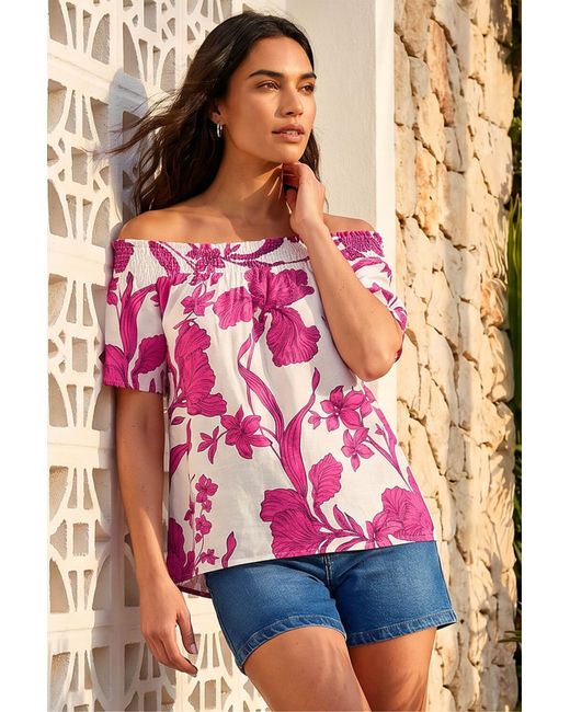 Roman Pink Floral Print Bardot Top