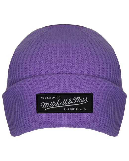Mitchell & Ness Purple Box Logo Knit Beanie for men