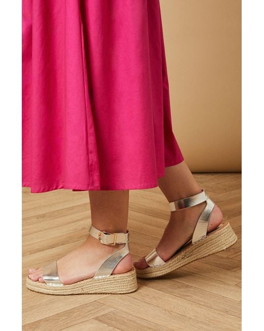 Oasis Pink Khaia Faux Leather Low Wedge Espadrille Sandals