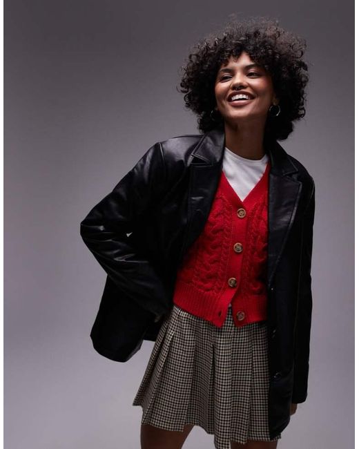 TOPSHOP Black Faux Leather Blazer