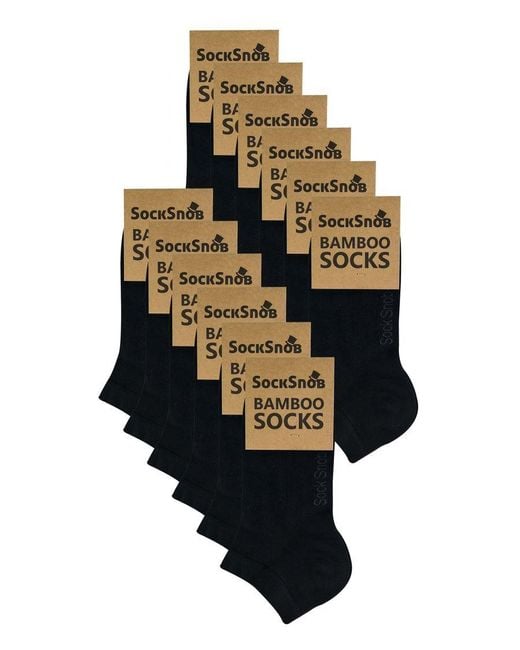 Sock Snob Black 12 Pair Multipack Bamboo Trainer Socks for men