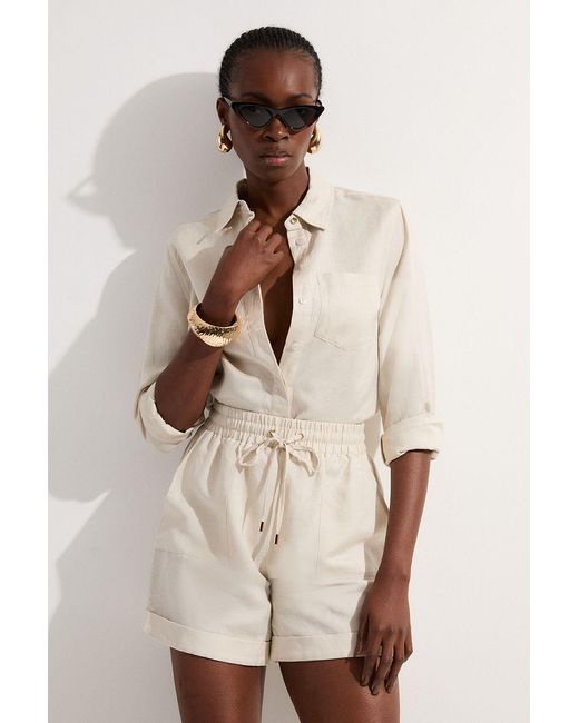 Karen Millen Natural Viscose Linen Tie Waist Woven Short