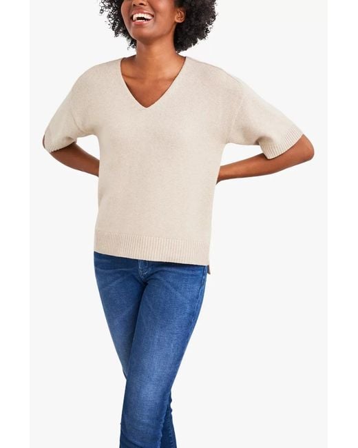 White Stuff Blue Short Sleeve V Neck Slouch Knit Top