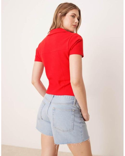 ASOS Red Shrunken Revere Waffle Shirt